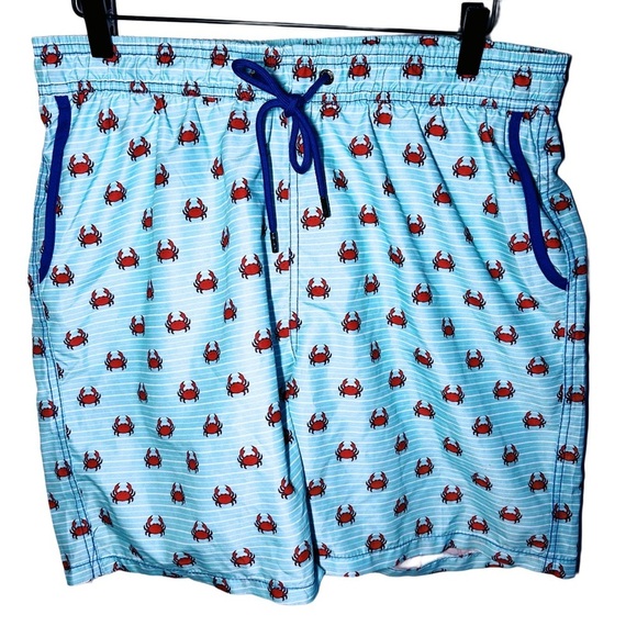 Mens Mr. Swim Crab Print Swim Shorts Turquoise Red Drawstring Pockets XL - Picture 1 of 11